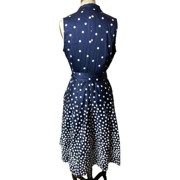 Anne Klein Navy White Polka Dot Sleeveless Fit & Flare Dress Women's Size 6 - Picture 3 of 8